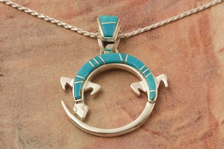 Calvin Begay Genuine Kingman Turquoise Sterling Silver Gecko Pendant